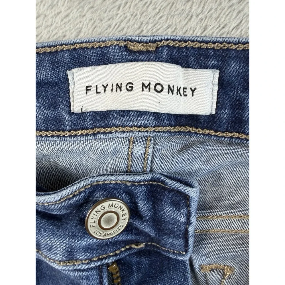 Flying‎ Monkey Jeans Womens 27 Blue Straight Leg Raw Hem Stretch Distressed